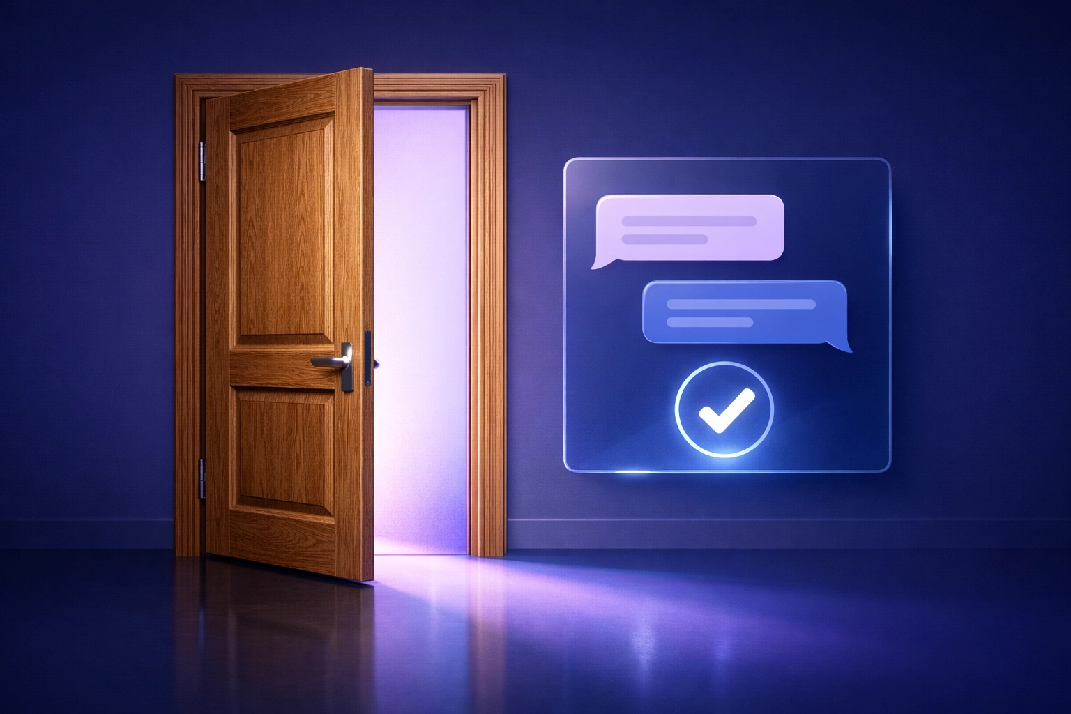Open wooden door representing a Smart Digital Doorway with automated SMS response for Kingsville businesses.