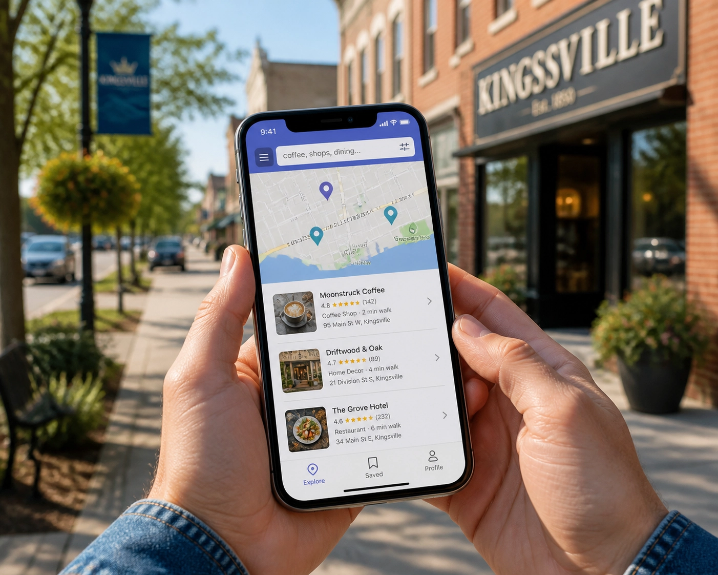 Smartphone screen showing a Google search for 'bakery near me' with the local 3-pack visible, representing local SEO results