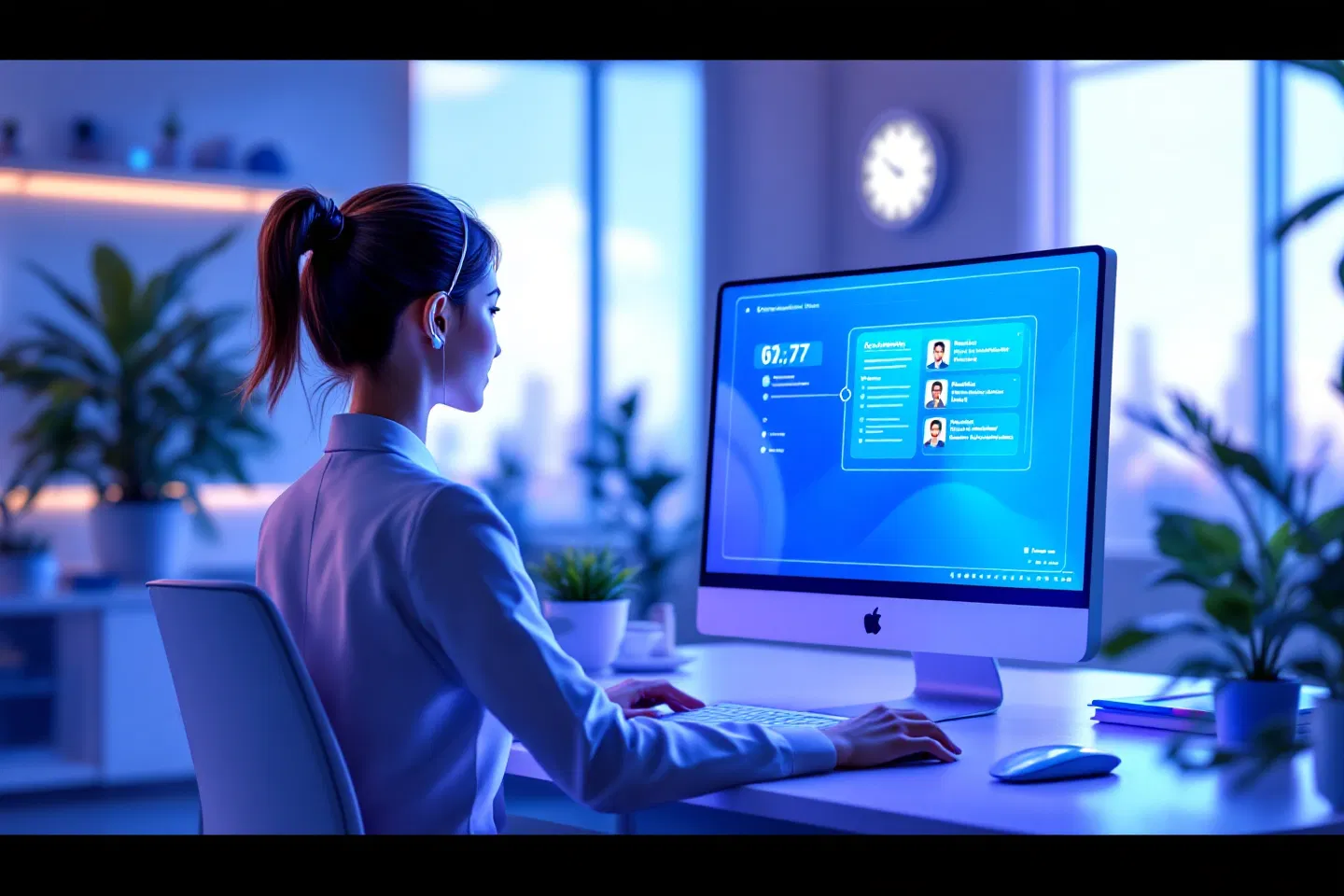 A professional in Kingsville, Ontario uses a digital dashboard to manage customer profiles and tasks efficiently through a Smart Digital Doorway