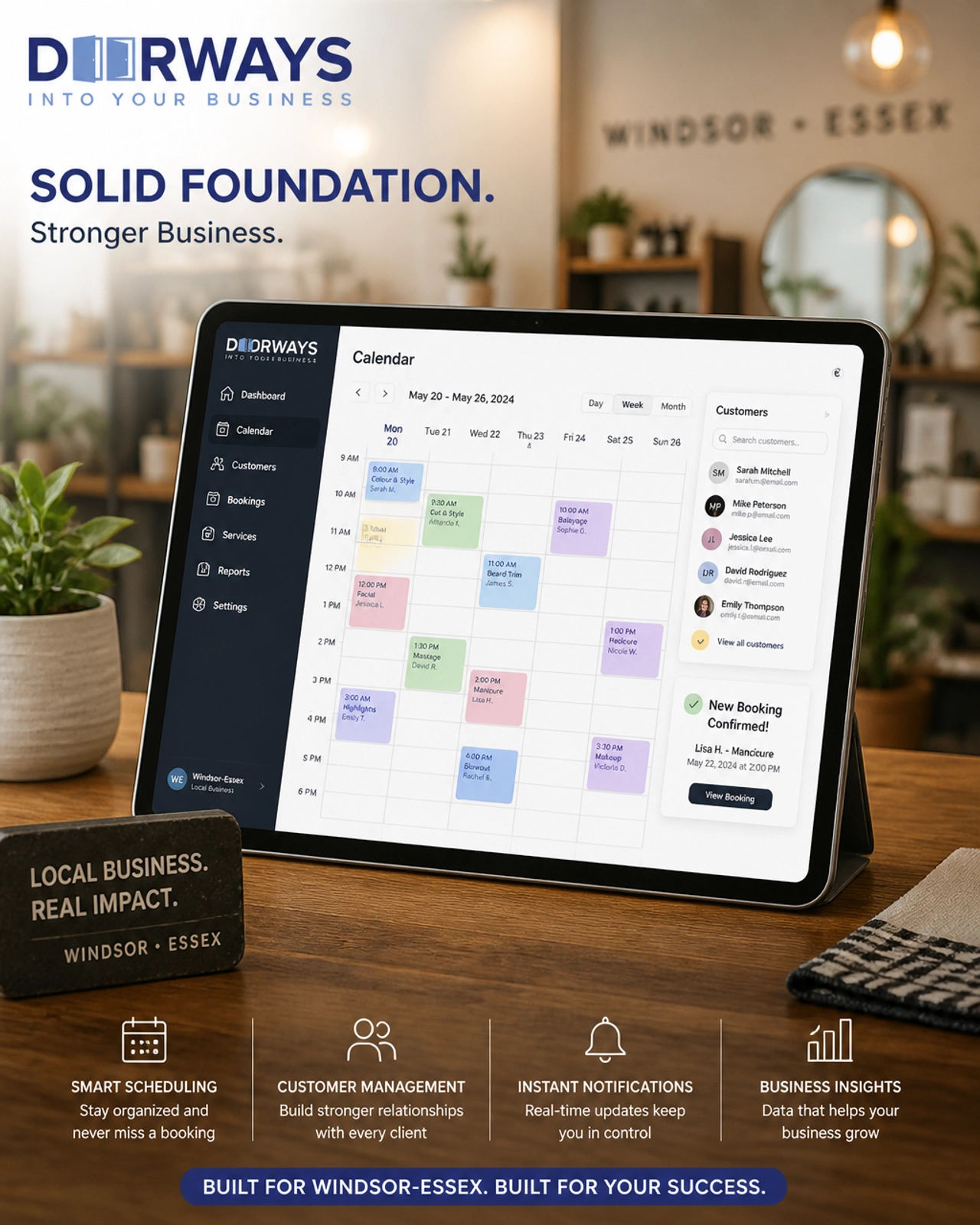 Digital calendar seamlessly integrated with a CRM system showing automated booking notifications.