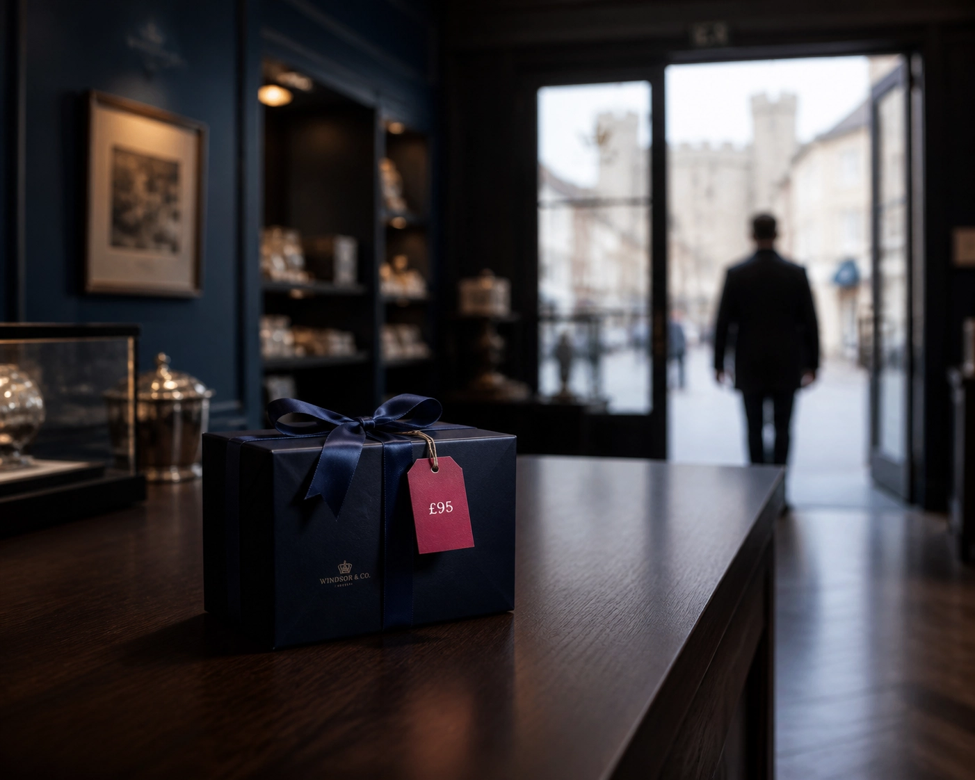 A gift left on a shop counter in Windsor, showing lost sales from payment friction as a customer leaves.